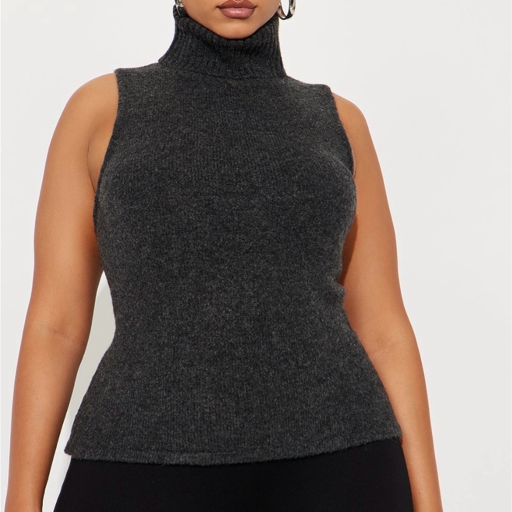 Women's Sleeveless Turtleneck Sweater - Charcoal Gray